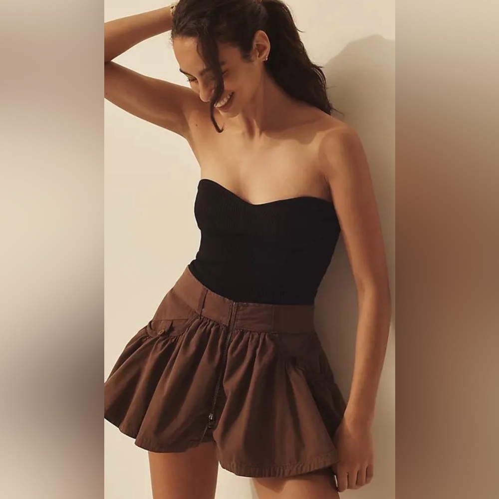 By Anthropologie Mocha Brown Micro Mini Skirt Skort Shorts Festival Western